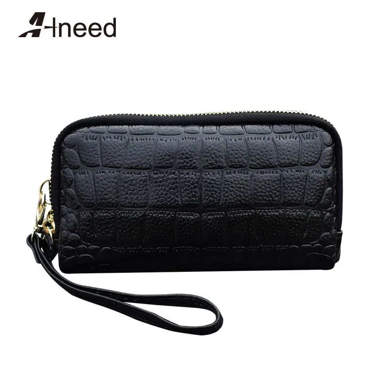 

ALNEED Women Wallets and Purses Genuine Leather Wallet Alligator Double Zipper Quality Lady Casual Clutch Large Capacity Wallet