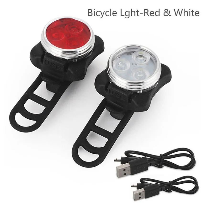 

2PC Black And White Bike Light 3 LED Cycling Bicycle Front Light LED Bicycle Light USB Rechargeable Tail Clip Light Lamp 40AT17.