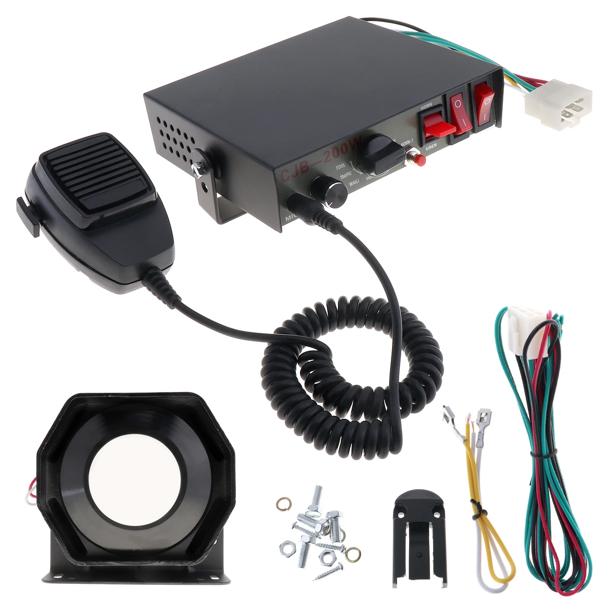 

12V 200W 8 Sounds Speaker Car Warning Alarm Police Fire Siren Horn PA with MIC System