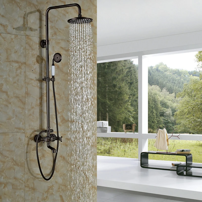 Best Quality Oil rubbed Bronze 8 Rain Shower Faucet Mixers with Brass Ceramic Handshower Wall Mounted