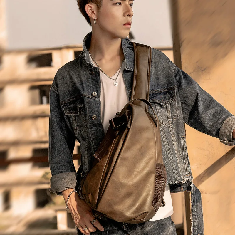 

Waterproof Street Fashion PU Leather Chest Bag Shoulder Sling Bag Small Crossbody Bag for Men