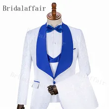 Bridalaffair элегантный бренд Slim Fit курение костюм мужские костюмы 3 предмета Homme Белый Пром смокинг, костюмы жениха Королевский синий нагрудные смокинг