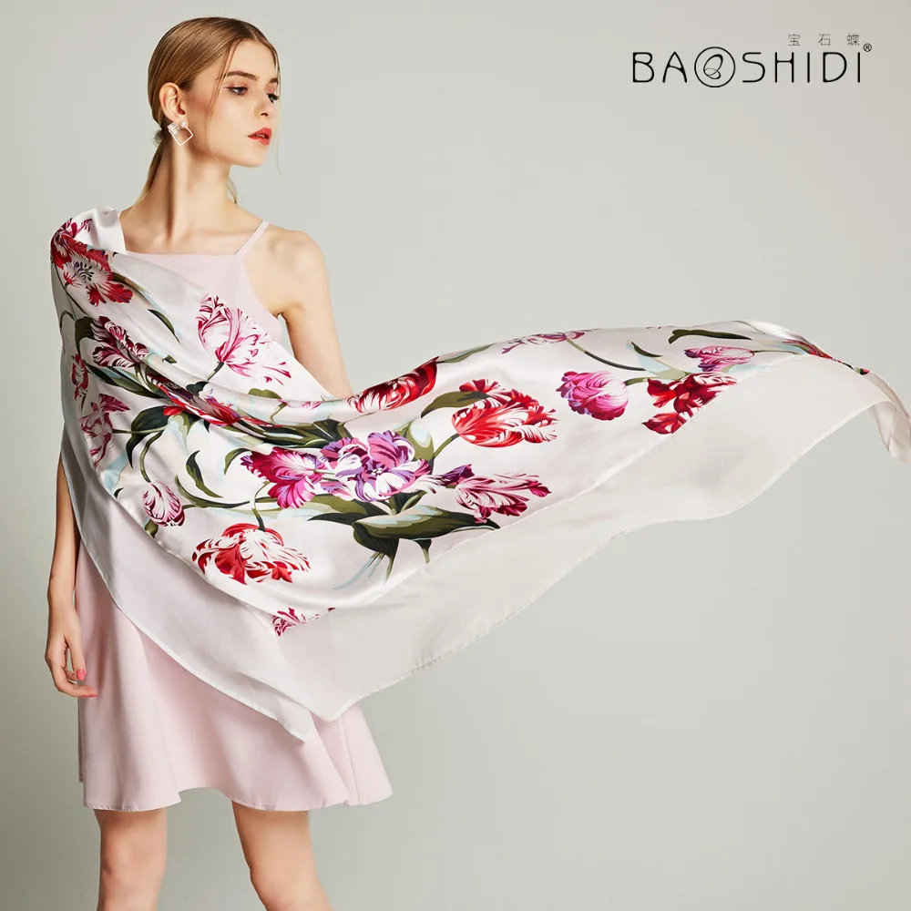 Женский шарф из 100% шелка [BAOSHIDI] роскошный брендовый двухслойный атласный