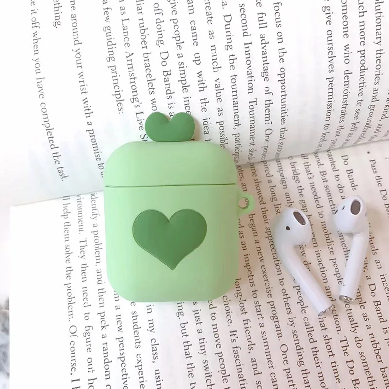 Милый 3D Любовь Розовый Мягкий силиконовый Bluetooth беспроводной чехол для наушников Apple AirPods Bluetooth Фиолетовый Модный Роскошный ящик - Цвет: Зеленый