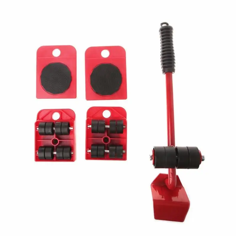 4 колесных перемещателя ролик+ 1 колесо бар мебель транспортный подъемник ручной инструмент набор - Цвет: Красный