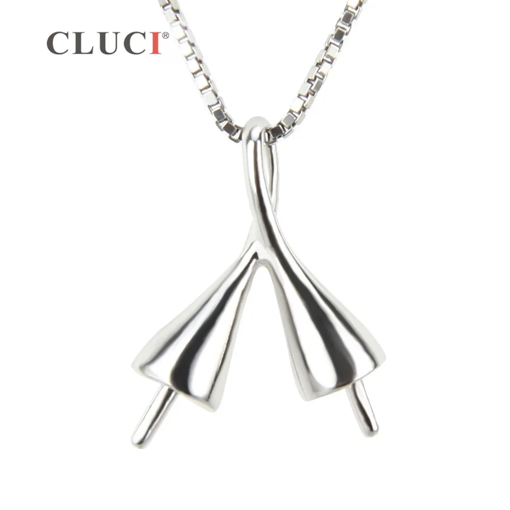 

CLUCI Simple 925 Sterling Silver Pendant Accessories With Twins Pearls Mounting Jewelry for Women