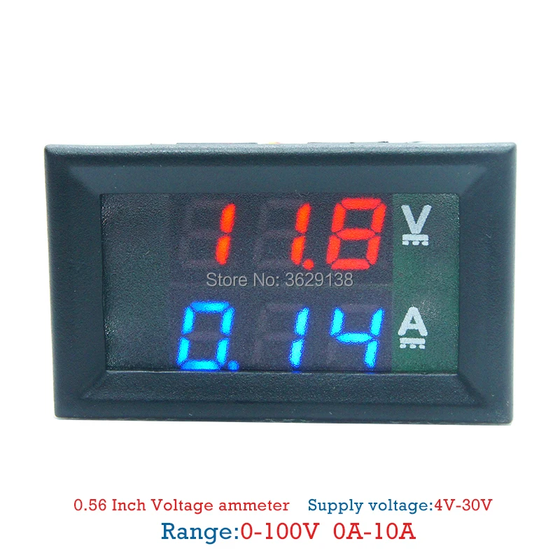 

Mini Digital Voltmeter Ammeter DC 100V 10A Panel Amp Volt Voltage Current Meter Tester 0.28" Blue Red Dual LED Display