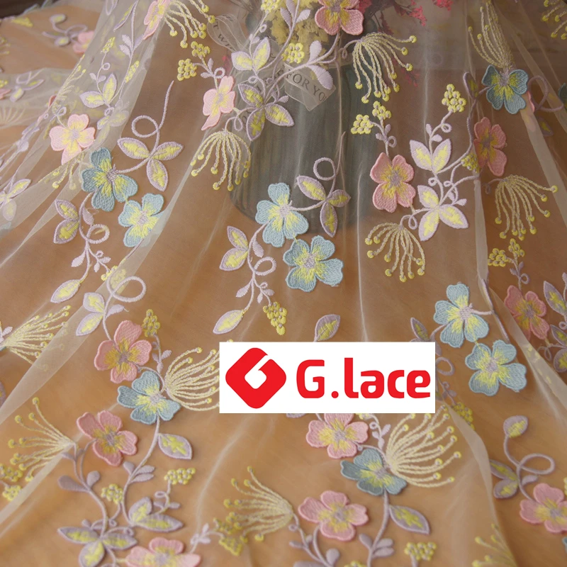 

GLace 1Y/Lot 3D milk silk mesh fabric 130cm soft embroidery fabric wedding lace decoration clothing dress accessoriesTX083