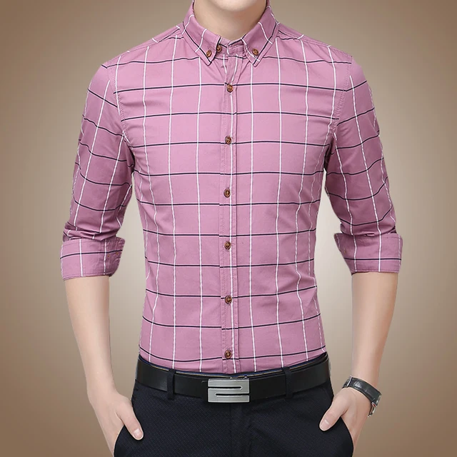 Hot Sell Men Full Sleeve Shirts Slim Plaid Single Breasted Fashion Turn ...