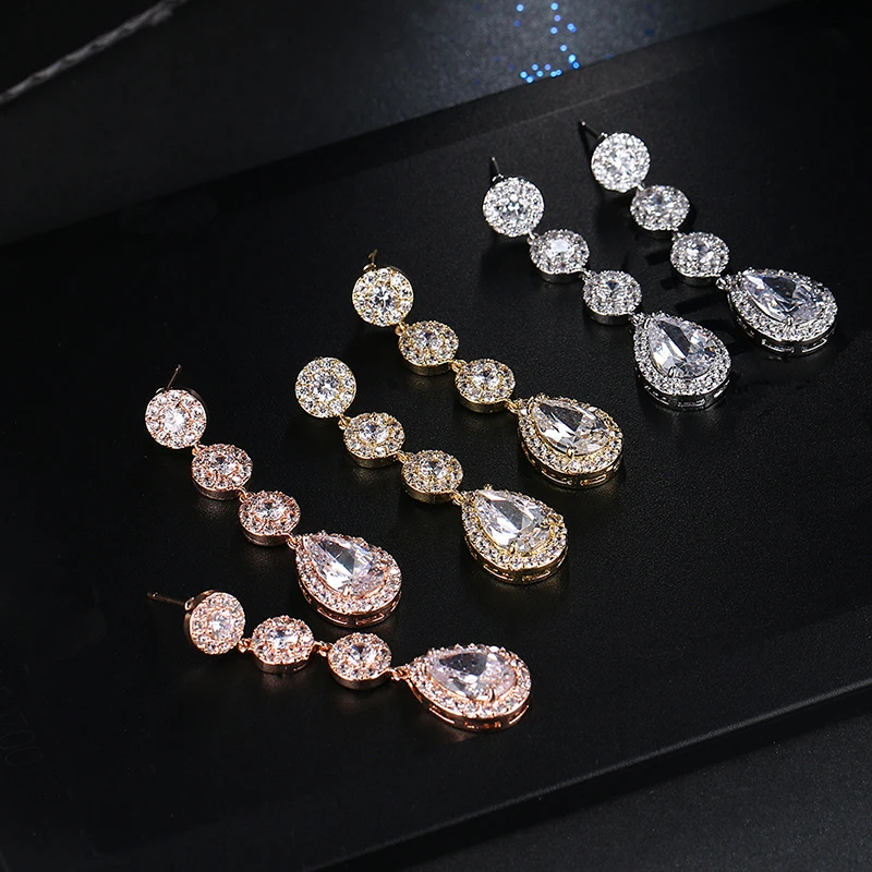 Gift 2017 Top CZ Paved Sweet Dangle Drop Earrings For Women Classic Wedding Jewelry Party Fashion Jewelry AE194