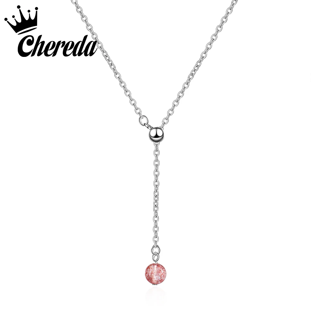 

Chereda Crystal Bead Round Bar Charm Pink Color Chain Necklace Statement Necklaces Pendants Women Summer Jewelry Accessories