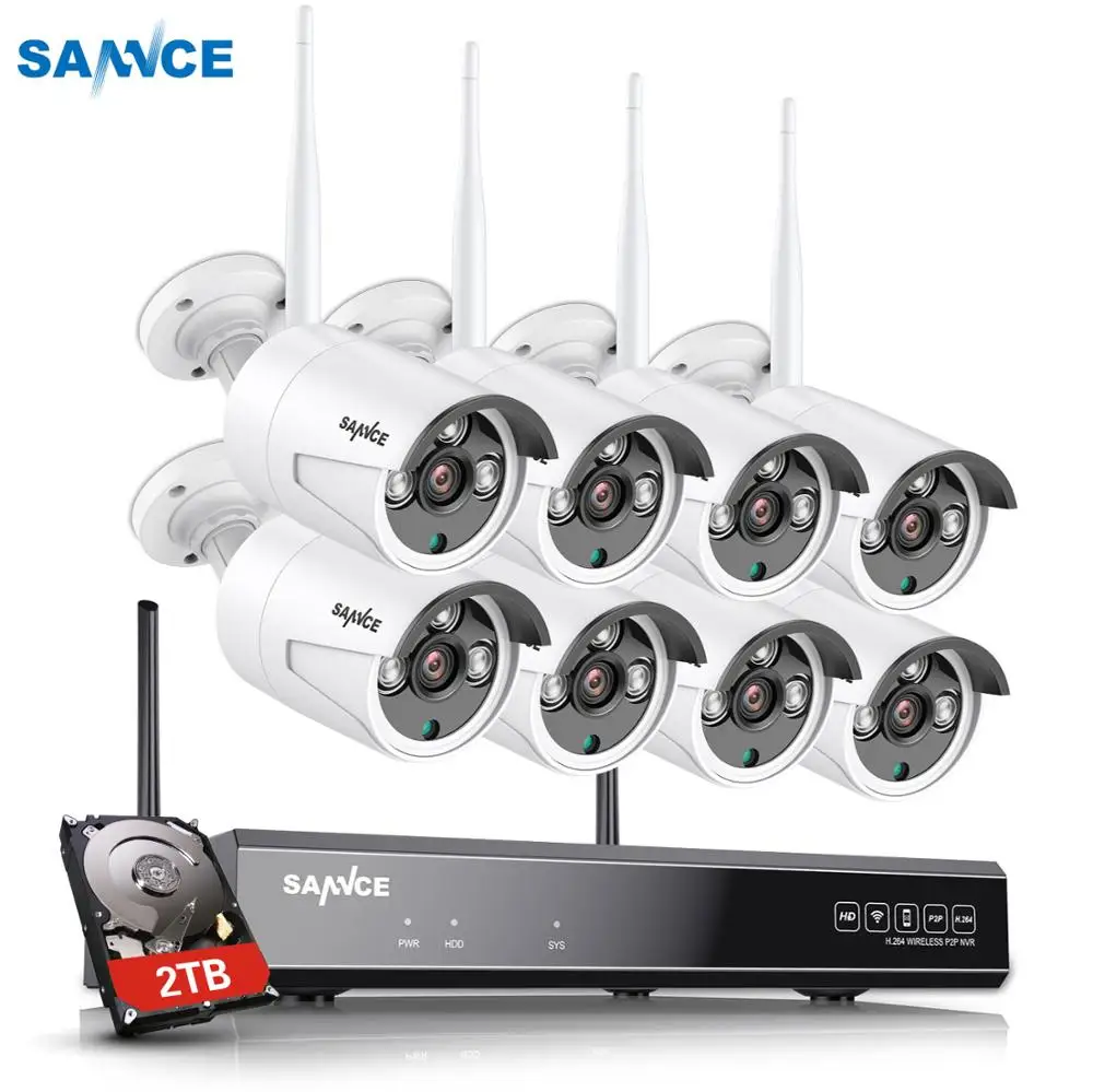 SANNCE 8CH 1080 P, HD, Wi-Fi, сетевому видеорегистраторУ 2 ТБ HDD CCTV Камера Системы 1.3MP Водонепроницаемый Беспроводной безопасности Камера 4/6/8 Камера набл... SANNCE 8CH 1080 P, HD, Wi-Fi, сетевому видеорегистраторУ 2 ТБ HDD CCTV Камера Системы 1.3MP Водонепроницаемый Беспроводной безопасности Камера 4/6/8 Камера набл...