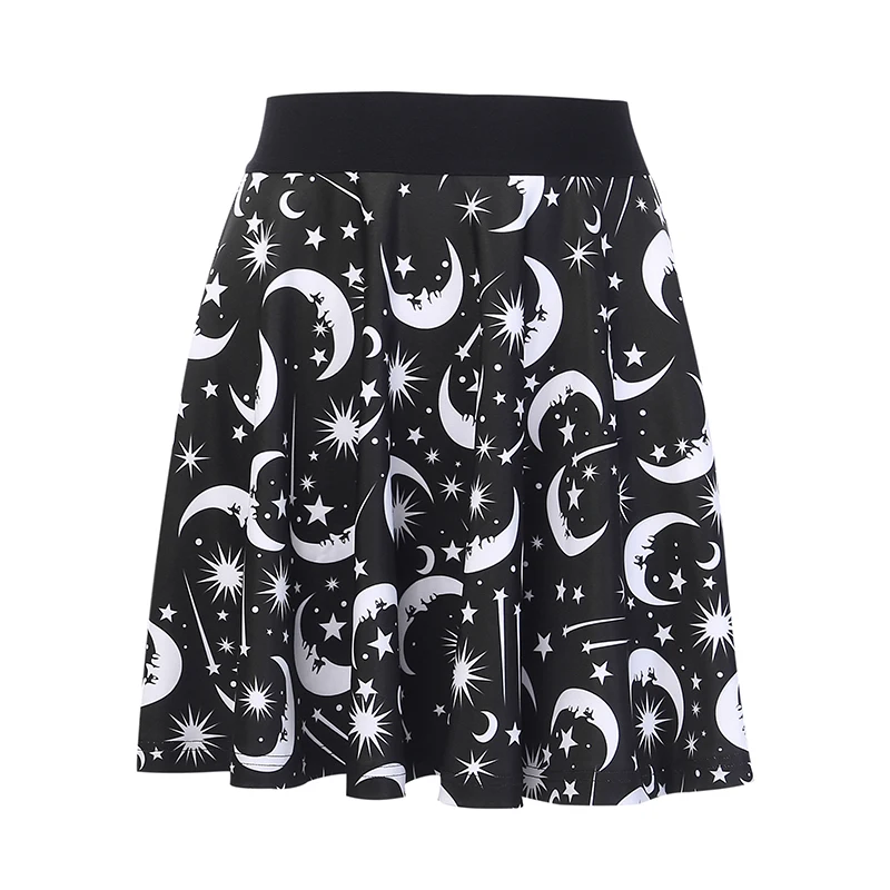 InstaHot Star Moon Printed Skirts High Waist Gothic Stretchy Pleated Skirt Harajuku Casual Punk Mini Black Skirts Summer Fashion - Цвет: Skirt