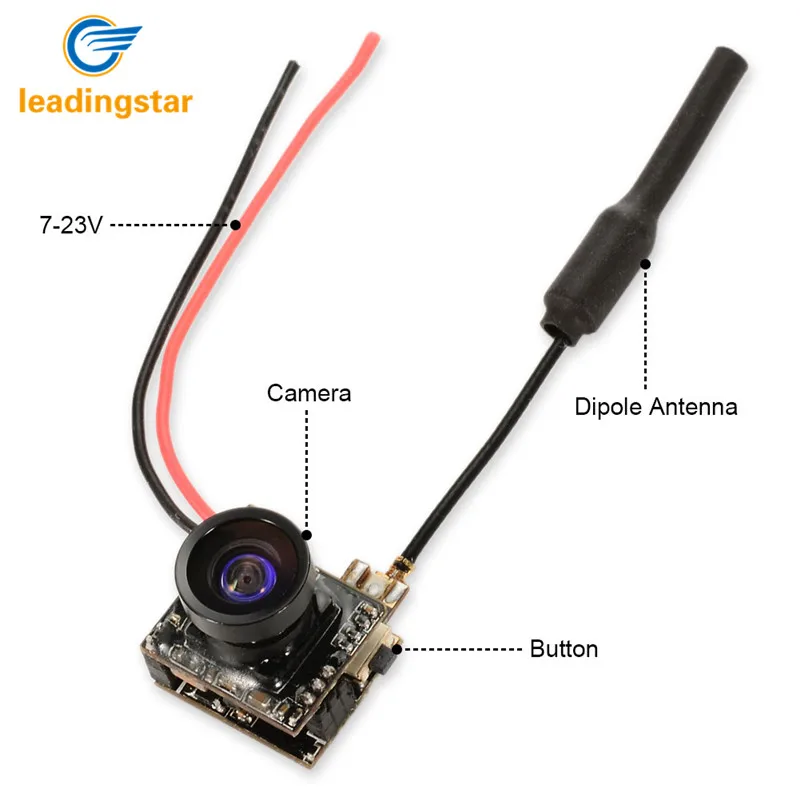 

LeadingStar 5.8G 40CH 25mW 1/4 CMOS Sensor FPV Micro AIO Camera 800TVL 2.1mm Lens Antenna for 0.11oz Drone/Helicopter