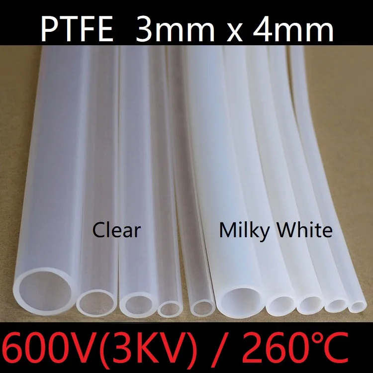 

Teflon Tube ID 3mm x 4mm OD PTFE Insulated Rigid Capillary F4 Pipe High Low Temperature Resistant Transmit Hose 3KV White Clear