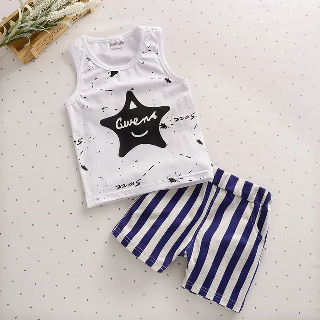 2018 Summer 2018 Boys Baby Set Fashion Vest Stripe Shorts Cartoon Pentagram Star Set 2-piece suit k1