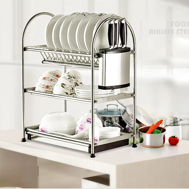 

Multi-Functions Stainless Steel Free Standing Kitchen Knife/dish Rack Chrome Finished