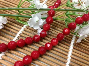 

1 strand 6mm Faceted Red Sea Bamboo Coral Round Beads semi precious stone loose beads fit Fashion Jewelry making free shipping