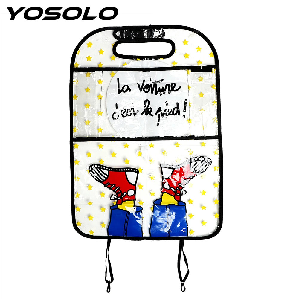 

YOSOLO Car Seat Back Organizer Auto Back Seat Protector For Children Kick Mud Mats Ipad and Drink Holder Storage Bag Car-styling