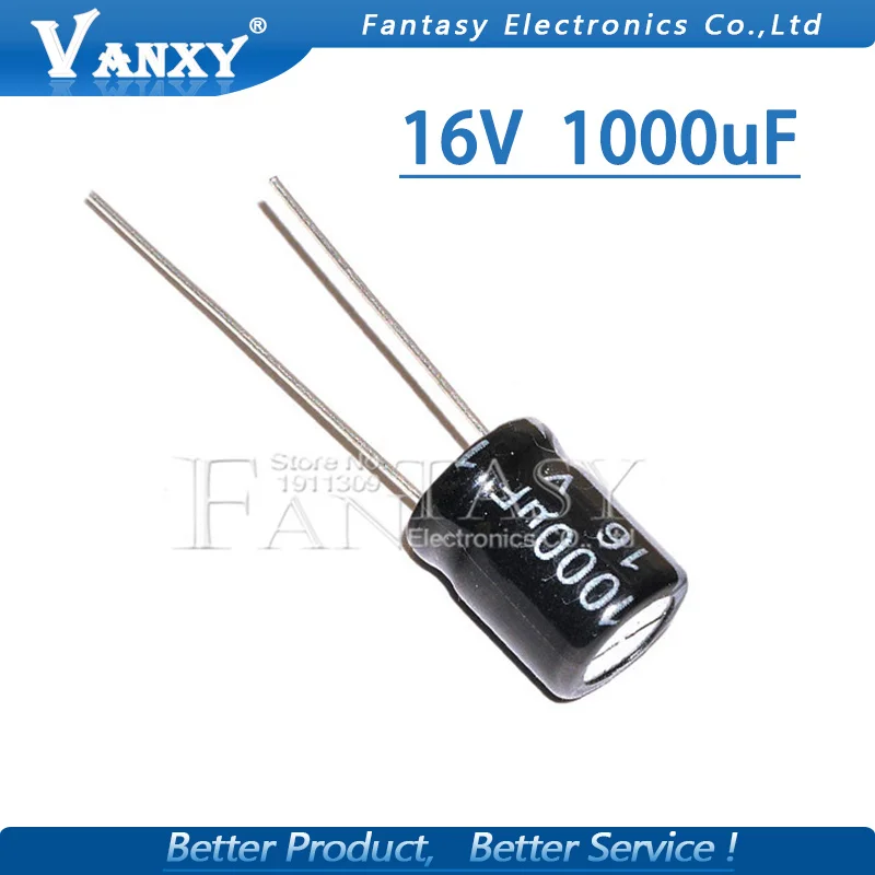 10 шт Высокое качество 16V1000UF 10*13 мм 1000 мкФ 16V 10*13 электролитический конденсатор с алюминиевой крышкой