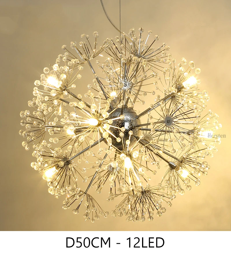 Modern Dandelion Led Crystal Ball Pendant Light Dining Room Restaurant Design Lamp Home Decor Chrome Fixture G4 Bulb 110-220V (4)