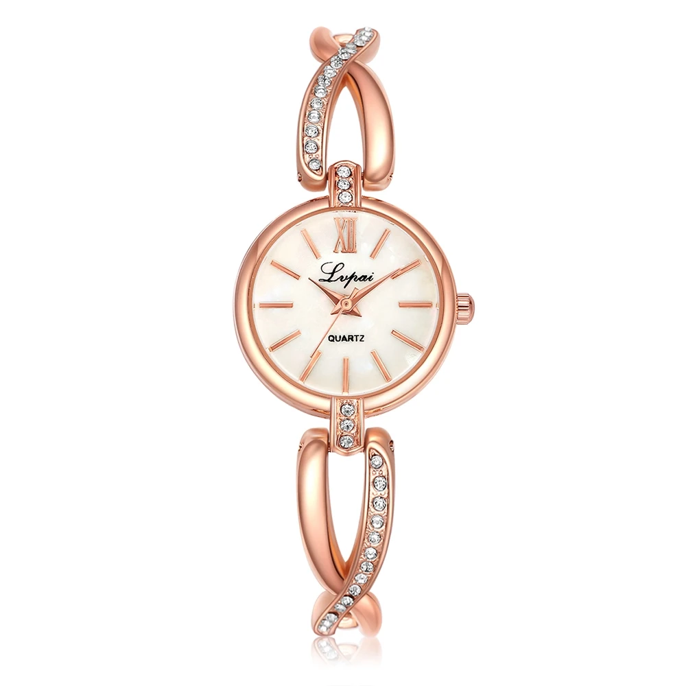 Lvpai бренд роскошный браслет женское платье часы модные кварцевые кристалл часы дамы Повседневное платье спортивные наручные часы - Цвет: Rose Gold White