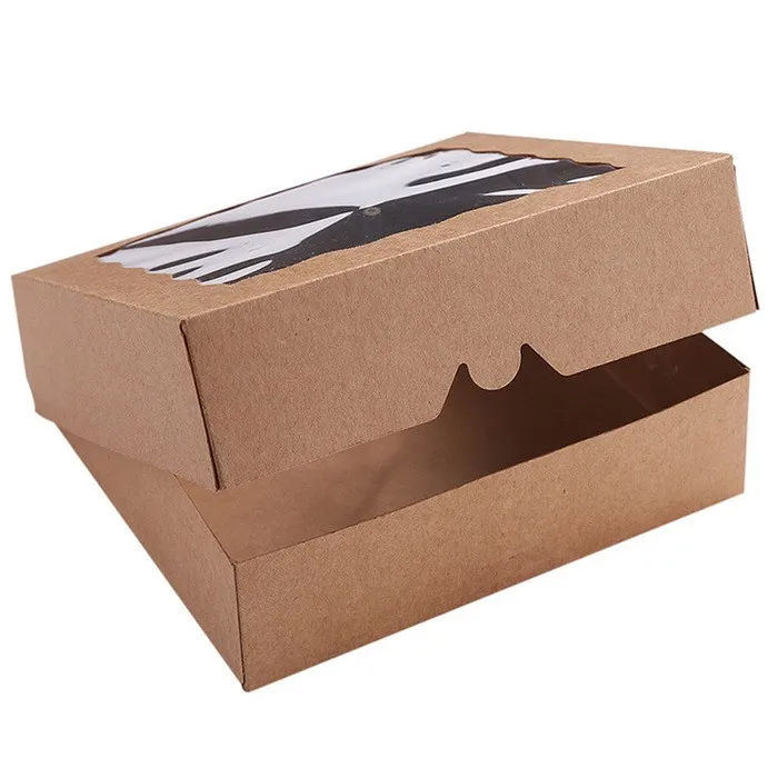 9*2,5 дюймов крафт-коробка для пирога, коробка для печенья, посылка для пекарни с ПВХ окнами 12 шт