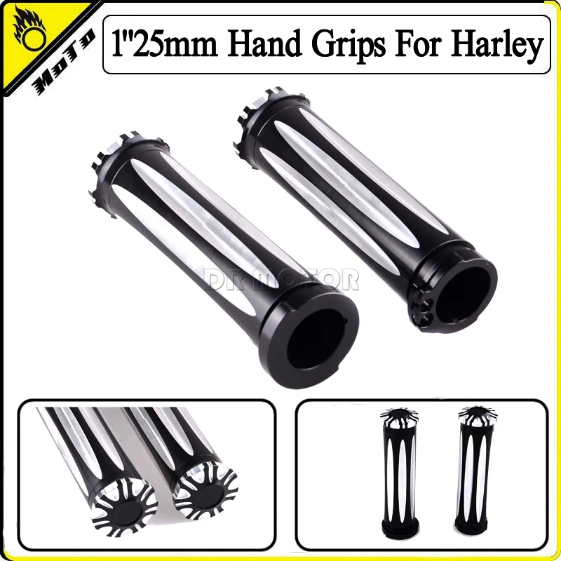 

For Harley Sportster XL883 1200 Softail Touring Dyna Custom Cruiser Chopper Black 1" CNC Deep Cut Handlebar Hand Grips With Logo