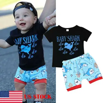 

Summer Toddler Baby Boy Shark Do Do Top T-Shirt+Short Pants Clothes Outfits Set