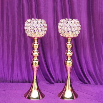 

42cm Tall Gold Crystal Candelabra Candle Holder Flower Stand Table Centerpiece