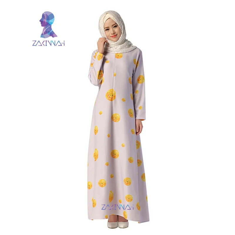 

045 New Arrival Long Sleeve Turkish Islamic Fashion Print Muslim Women Dress Kaftan Abaya Malaysia