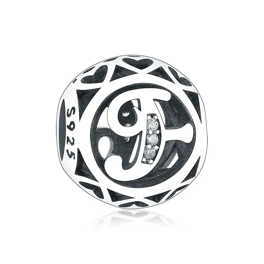 925 пробы серебряные бусины-шармы с цифрами, подходят к оригинальному браслету Pandora, на день рождения, с цифрами, именами, буквами, своими руками, ювелирное изделие - Цвет: F