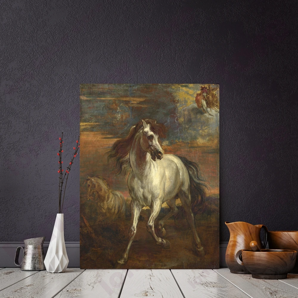 

Van Dyck Achilles' Horse Replica Canvas Print Wall Art The Horses of Achilles Landscape Painting for Living Room Home Wall Decor