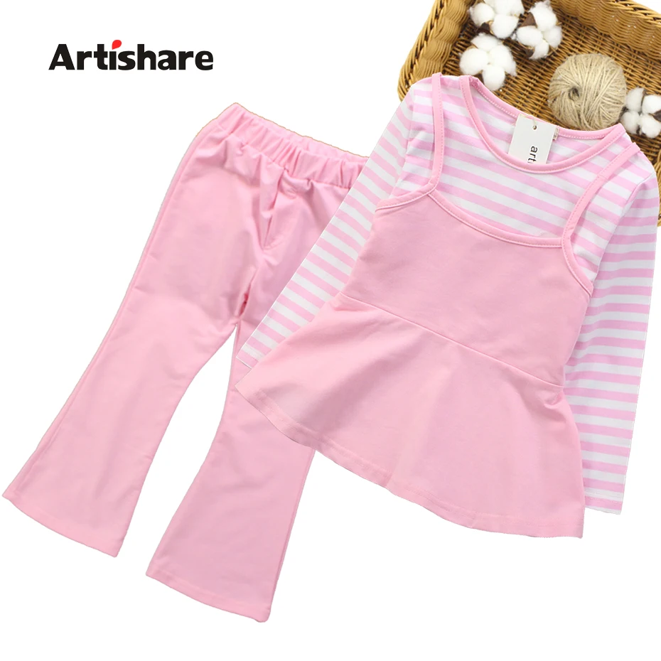 

Girls Clothing Sets Autumn Striped Dress + Pants 2PC Girls Set Winter Teenage Kids Girls School Clothes 6 8 10 12 14 Year
