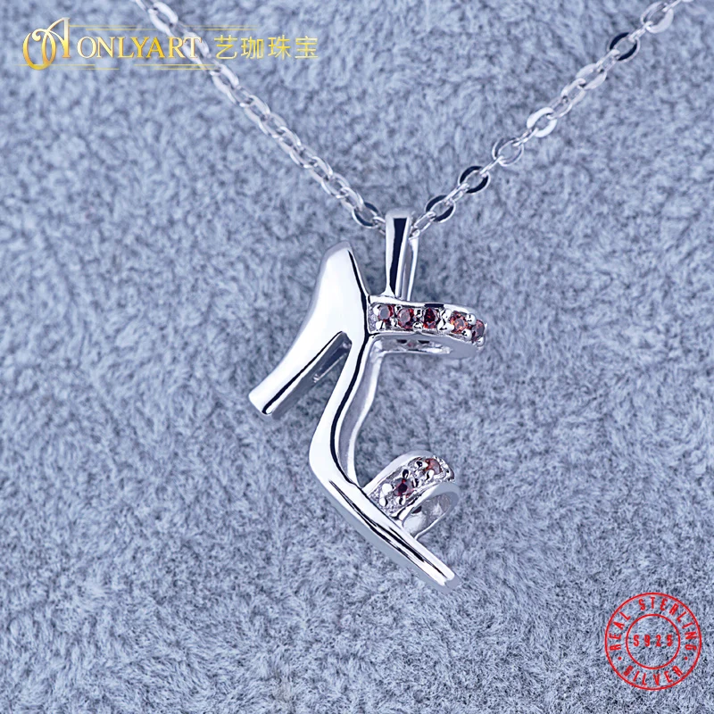 

OnlyArt red garnet silver 925 shoes pendant necklace model fashion women choker necklace for gift with free silver chain