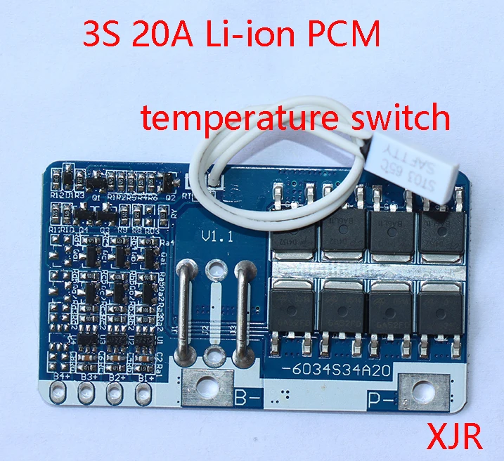 

3S 20A lipo lithium Polymer BMS/PCM/PCB battery protection board for 3 Packs 18650 Li-ion Battery Cell w/temperature switch