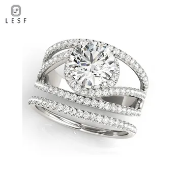 

LESF 1 Ct Round Cut Zircon Engagement Ring Sets 925 Sterling Silver Rings For Women Fashion Wedding Jewelry