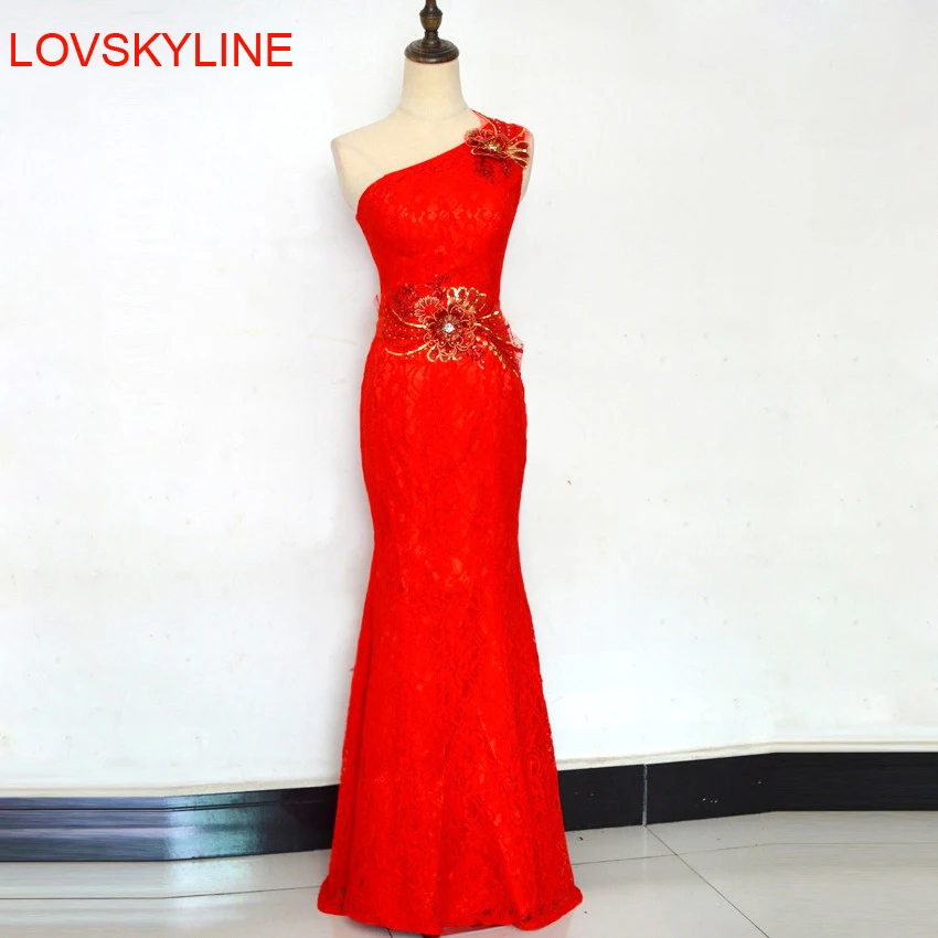 Женское вечернее платье длинное красное на одно плечо с рыбьим хвостом|evening dress one