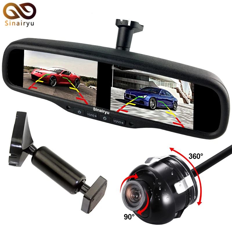 

Sinairyu Optional quantity Front and Rear view conversion camera and 4.3 Inch Dual HD Display Screen Car Parking Mirror Monitor
