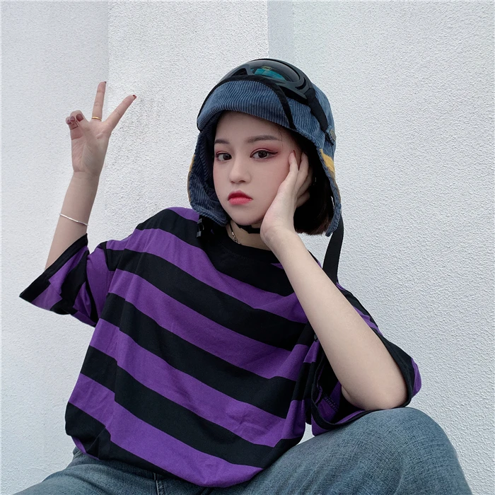 YouGeMan весна лето Модная женская футболка Корейская Ulzzang Harajuku винтажная полосатая футболка с коротким рукавом женская футболка Топы
