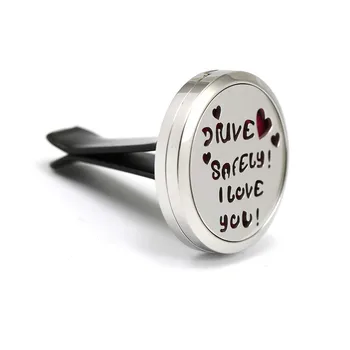 

2017 New 30mm Stainless Steel Drive Safely I Love You with Vent Aromatherapy/Essential Oil Diffuser Perfume Locket Clip for Car