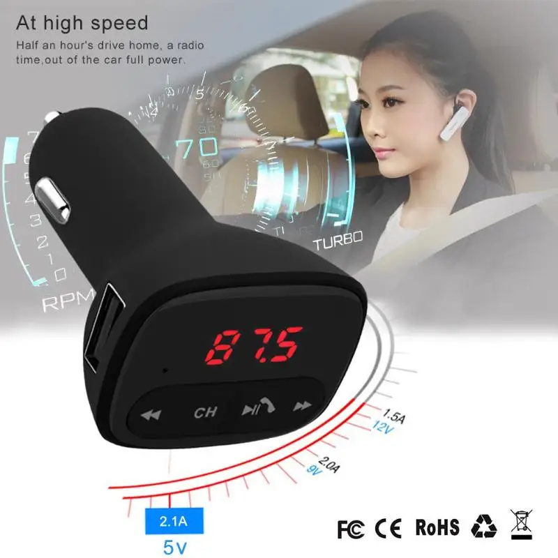 

Bluetooth V2.1 FM Transmitter USB Car charger 5V2.1A USB port car charger with LED display for mobile phone cellphone tablet