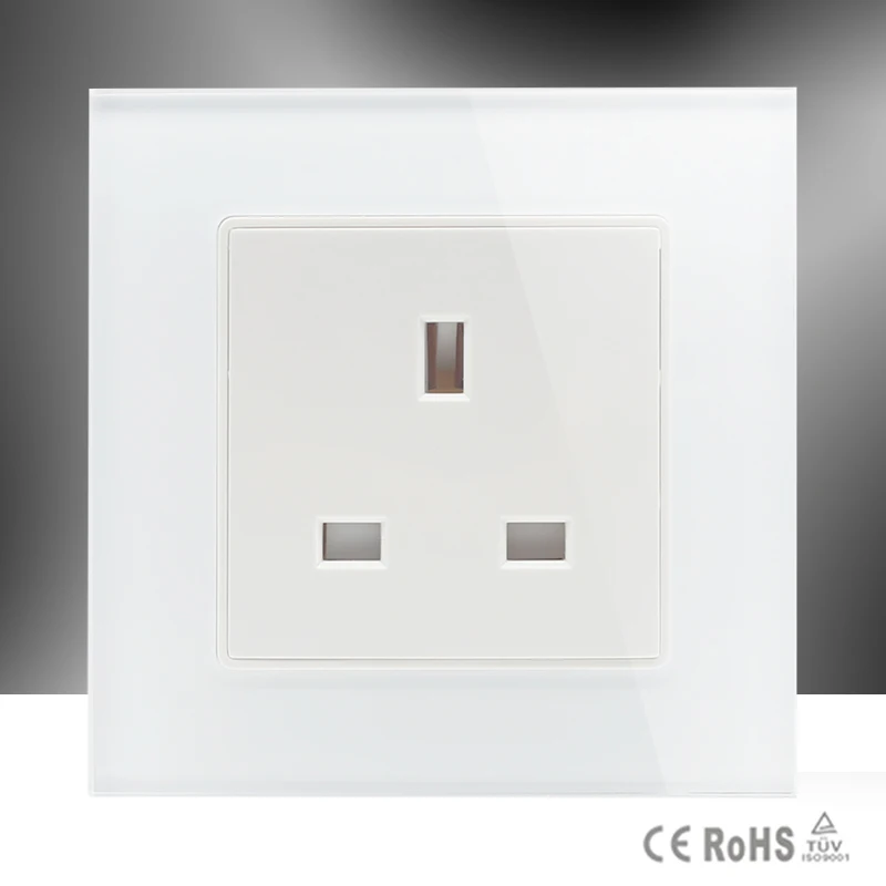 Csnkou , New UK Standard Socket white Crystal Glass Panel,Wall Power