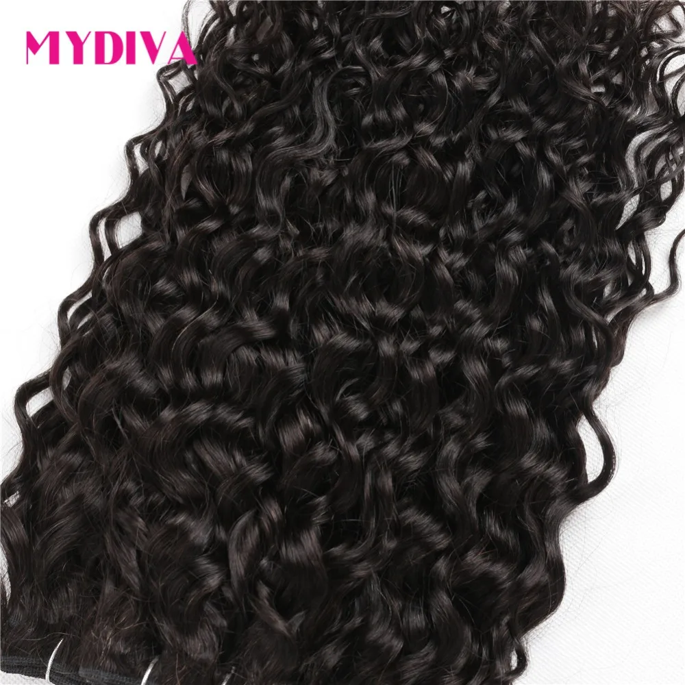 Brazilian Water Wave Bundles With Frontal Human Hair Bundles With Closure Non-Remy Lace Frontal Closure With Bundles Mydiva