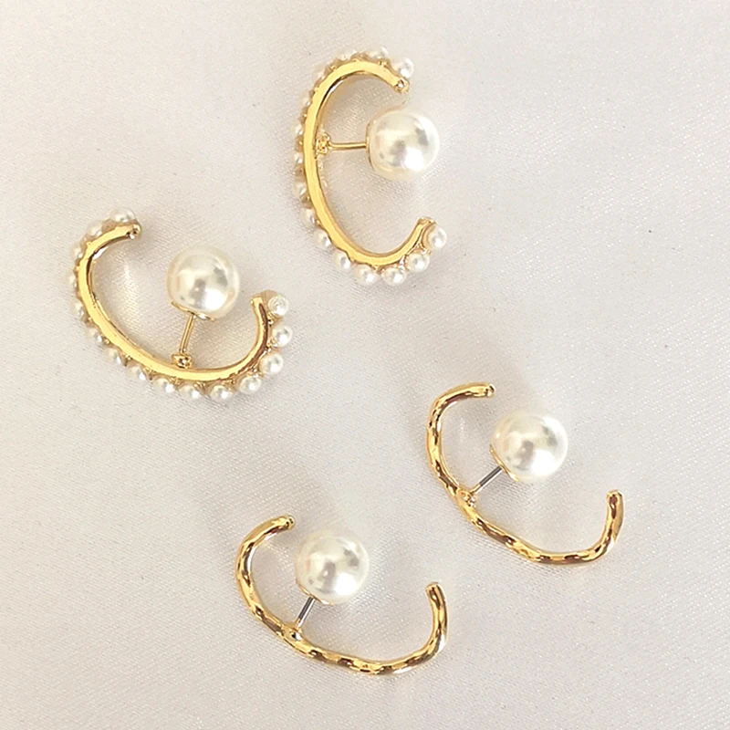 

Simple Elegant Geometric C Shaped Pearl Stud Earrings For Women Party Jewelry Personality Circle Zinc Alloy Imitation Pearl Ear