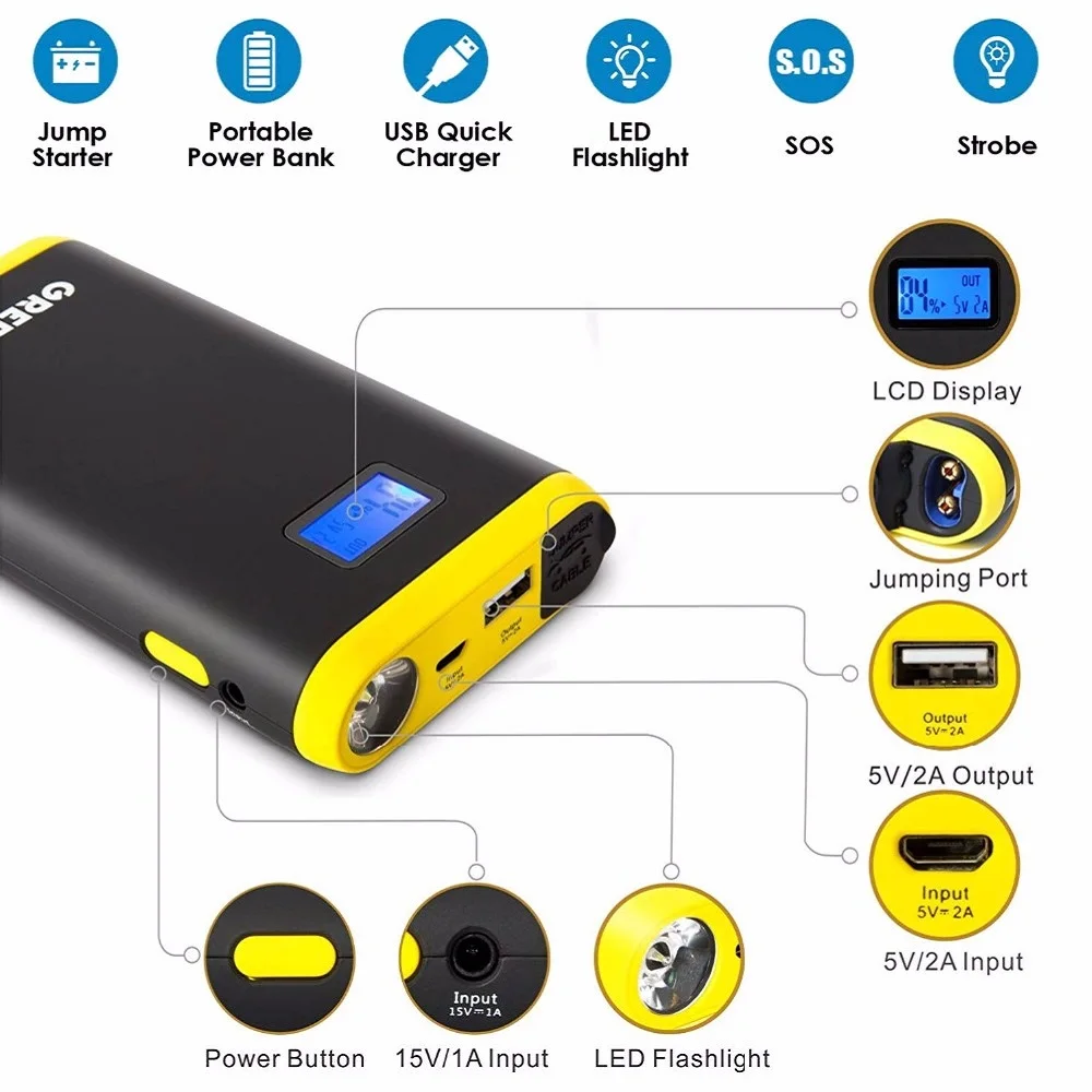 Автомобильный стартер 9000 mAh 500A наружный автомобильный аккумулятор 12 V Многофункциональный Аварийный усилитель аккумулятора автомобиля Стартер power Bank