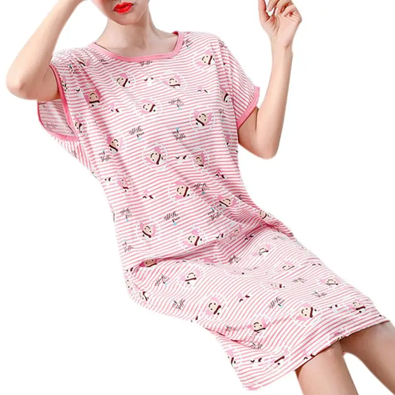 Женская Летняя короткая ночная рубашка с рукавами «летучая мышь» для девочек, ночная рубашка с рисунком фламинго, ананаса, в полоску, с принтом из молочного волокна, большие размеры - Цвет: NO.M