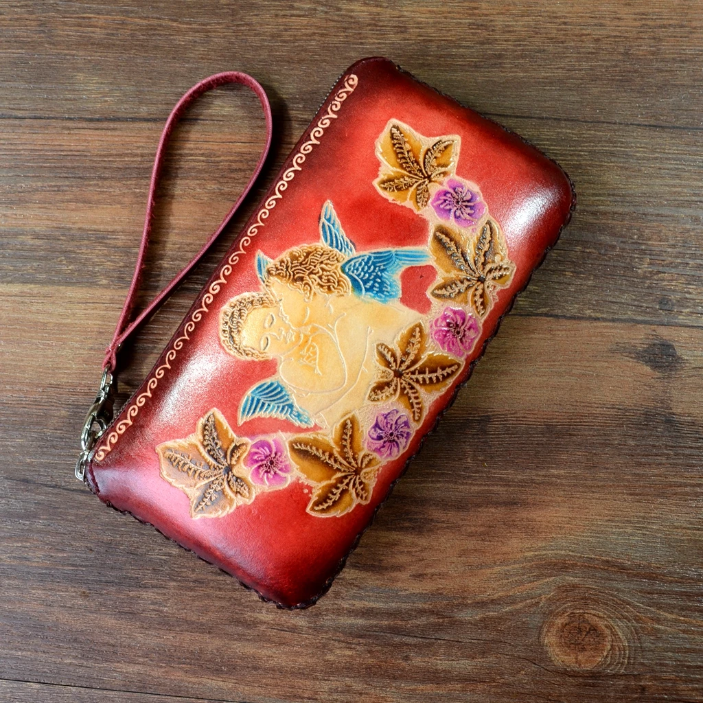 ФОТО Handmade genuine leather wallet bag women zipper wallet Vintage women's Long Wallet bag