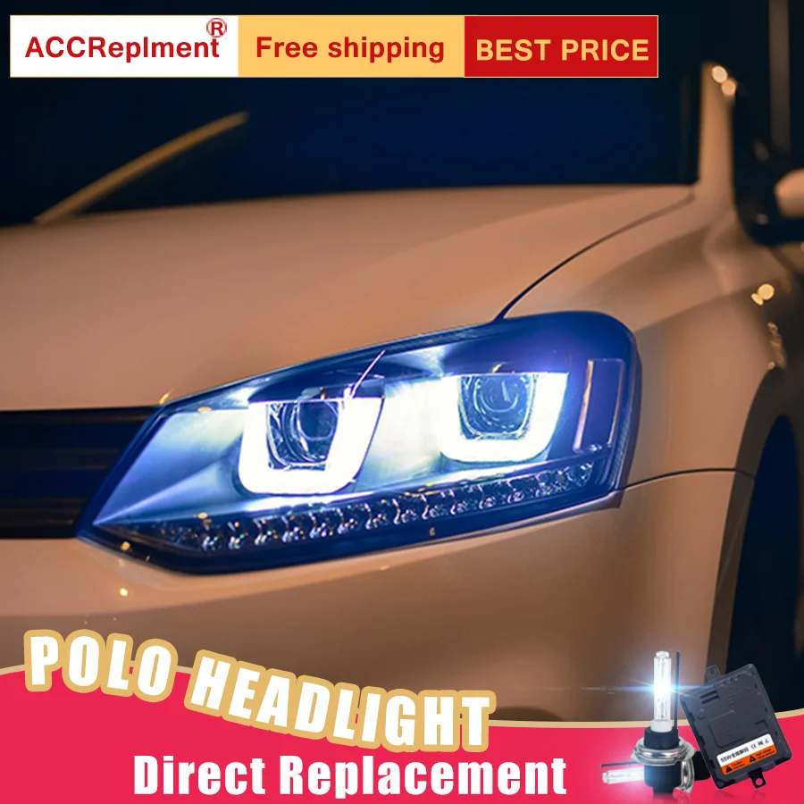 2 шт. светодиодный фары для VW Polo 2013- светодиодный автомобильный фонарь ангельские глазки ксенон HID комплект Противотуманные фары светодиодный дневные ходовые огни