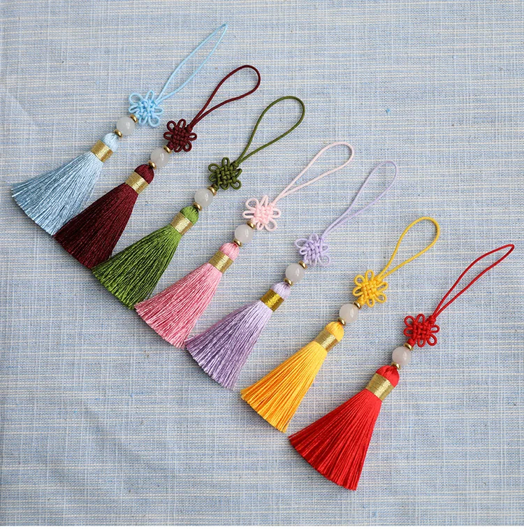 

Chinese Knot Tassel with Jade Silk Fringe Bangs Flower Tassel Trim Decorative Garment for Curtains Home Decoration Accessories